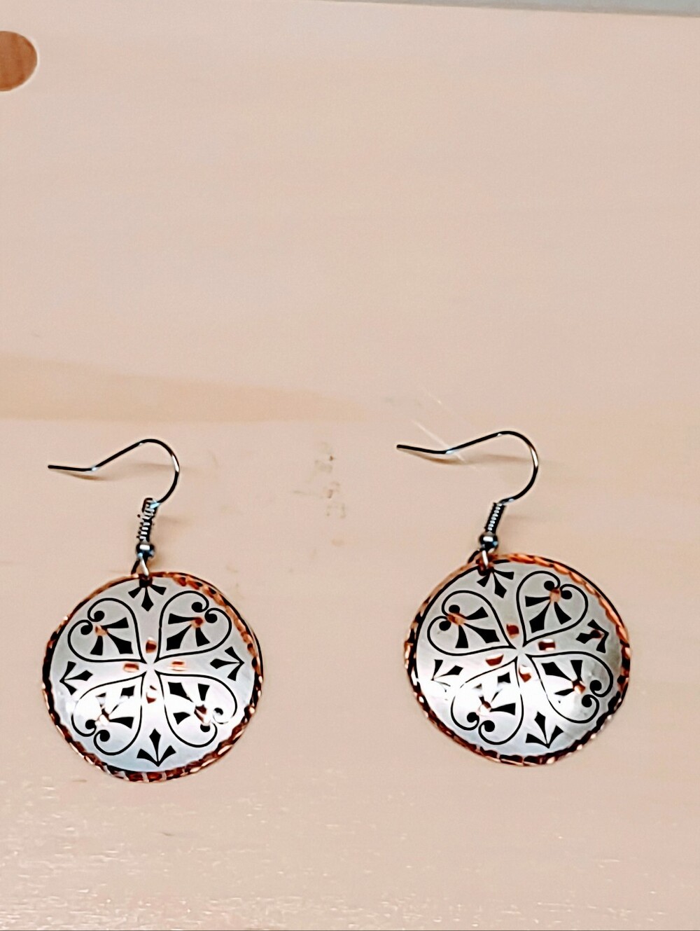 VINTAGE ETHNIC MANDALA-STYLE COPPER & SILVER ENAMEL BOHEMIAN EARRINGS